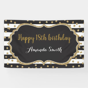 Happy 18th Birthday Banner. Gold Glitter Confetti Banner