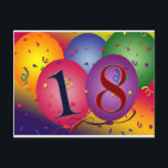 Happy 18th Birthday! Postkarte<br><div class="desc">Big colorful with confetti and rainbow colored background with 18 in the ballons. Perfektes Design for your 18th birthday party favors / mailings.</div>