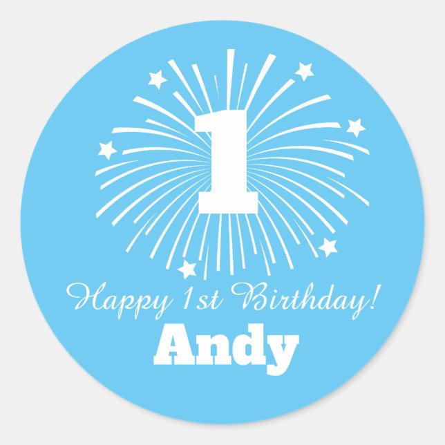 Happy 1. Geburtstag Aufkleber mit individuellem Ba (Vorderseite)