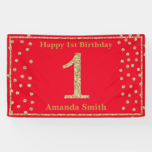 Happy 1. Geburtstag Banner Rot und Gold Glitzer