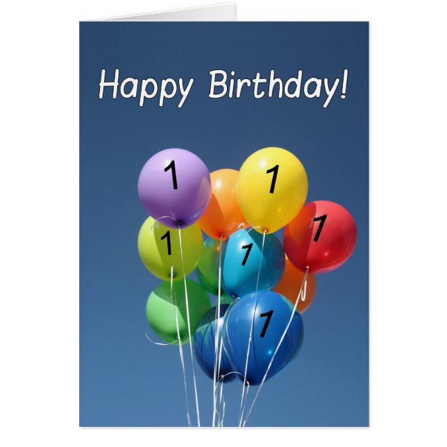 Happy 1. Geburtstag Farbige Ballons in einem blaue (Vorne)