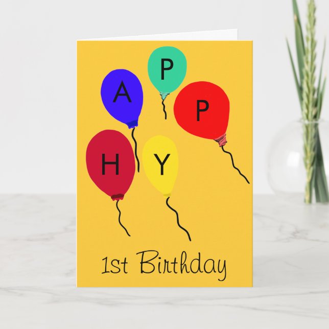 Happy 1. Geburtstag Flying Balloons Card Karte (Vorderseite)