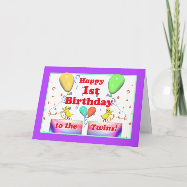 Happy 1. Geburtstag Hühner für Zwillinge Karte (Vorderseite)