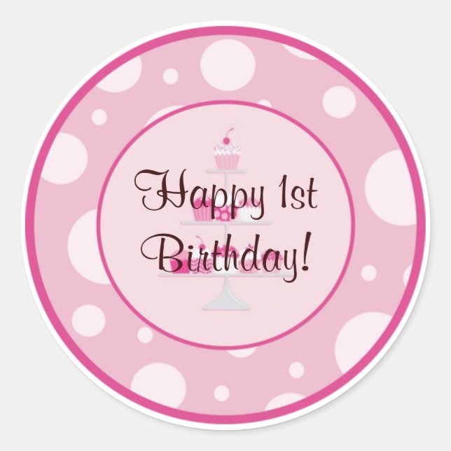Happy 1. Geburtstagsticker Runder Aufkleber (Vorderseite)
