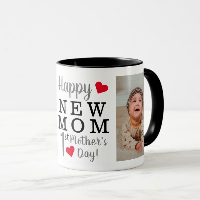 Happy 1. Mother's Day Junge Mutter Foto Tasse (VorderseiteRechts)