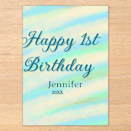 Happy 1st birthday kids baby blue green pastel ret acryleinladungen