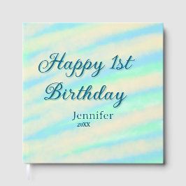 Happy 1st birthday kids baby blue green pastel ret gästebuch