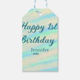 Happy 1st birthday kids baby blue green pastel ret geschenkanhänger