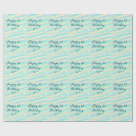 Happy 1st birthday kids baby blue green pastel ret geschenkpapier