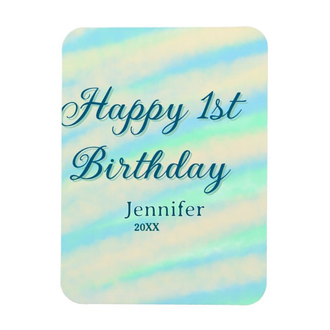 Happy 1st birthday kids baby blue green pastel ret magnet (Vertikal)