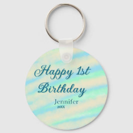 Happy 1st birthday kids baby blue green pastel ret schlüsselanhänger