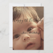 Happy 1st birthday name photo date stylish calligr
