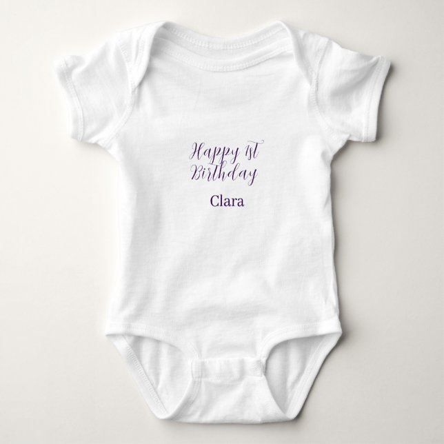 Happy 1st birthday orange purple boho retro name  baby strampler (Vorderseite)