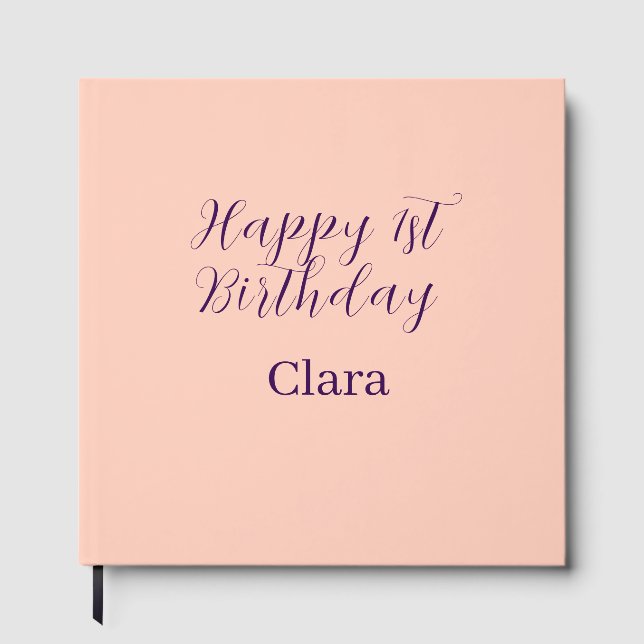 Happy 1st birthday orange purple boho retro name  gästebuch (Vorderseite)