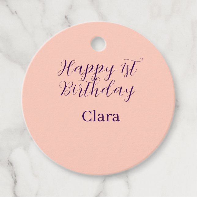 Happy 1st birthday orange purple boho retro name  geschenkanhänger (Vorderseite)