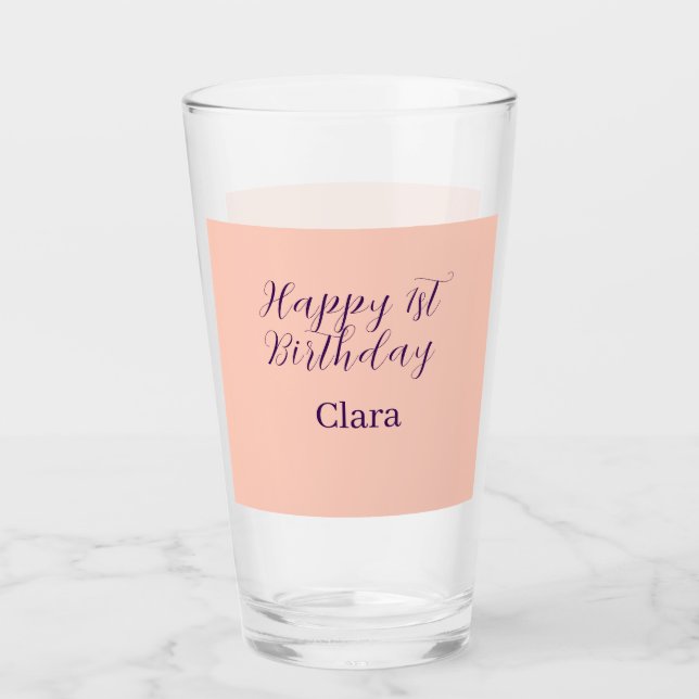 Happy 1st birthday orange purple boho retro name  glas (Vorderseite)