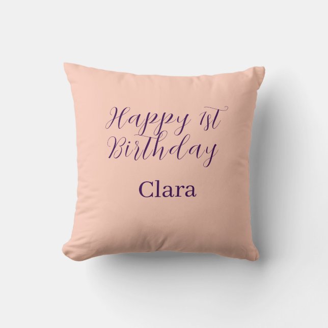 Happy 1st birthday orange purple boho retro name  kissen (Vorderseite)