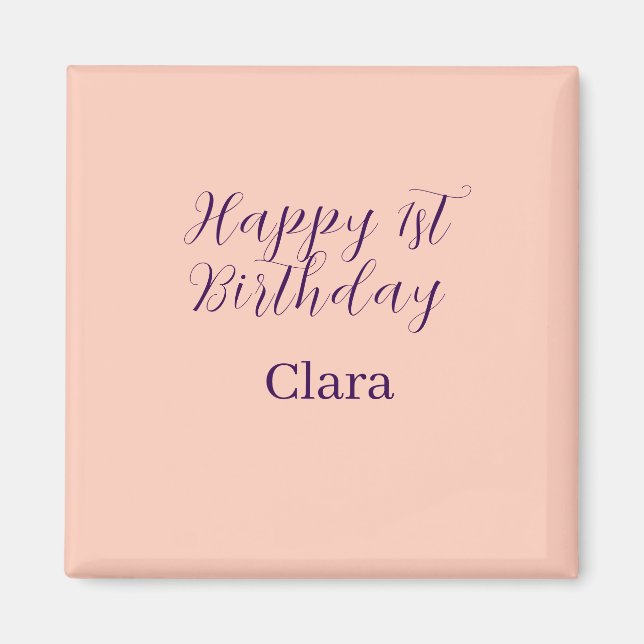 Happy 1st birthday orange purple boho retro name  magnet (Vorne)
