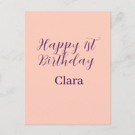Happy 1st birthday orange purple boho retro name  postkarte