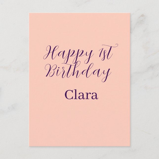 Happy 1st birthday orange purple boho retro name  postkarte (Vorderseite)