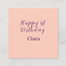 Happy 1st birthday orange purple boho retro name  quadratische visitenkarte