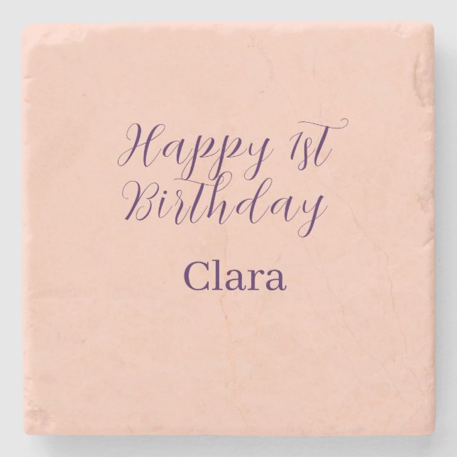 Happy 1st birthday orange purple boho retro name  steinuntersetzer (Vorderseite)