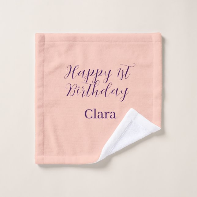 Happy 1st birthday orange purple boho retro name  waschlappen (Waschlappen)