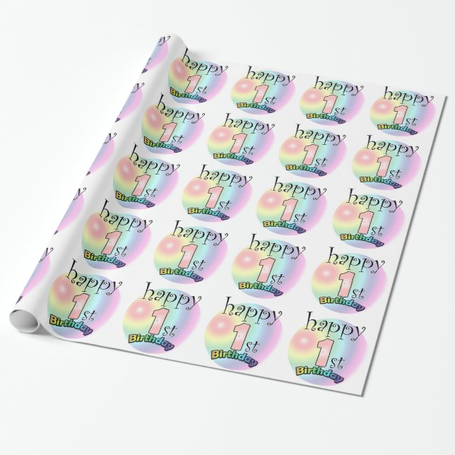 Happy 1st Birthday (roze) Geschenkpapier (Ungerollt)