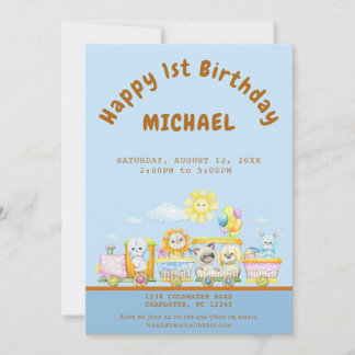 Happy 1st Birthday Train Birthday Party Invitation Einladung