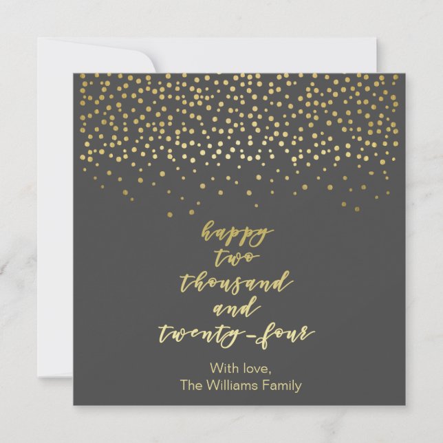 Happy 2024 - Black & Imitate Gold Script & Confett (Vorderseite)