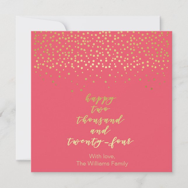 Happy 2024 - Himbeere & Gold Script & Confetti (Vorderseite)