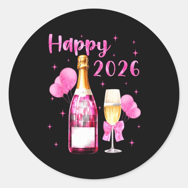 Happy 2026 Cheers To A New Year 2026 Champagne Coq Runder Aufkleber (Vorderseite)