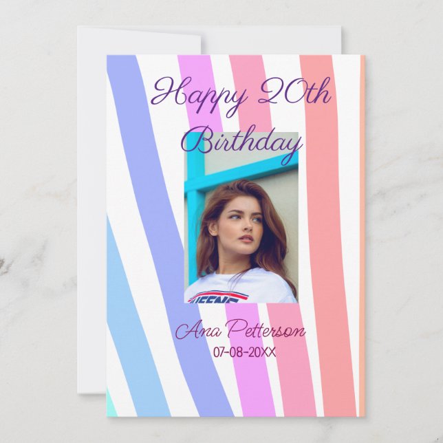 Happy 20. Geburtstag Regenbogen rustikale Boho Lin Einladung (Vorderseite)