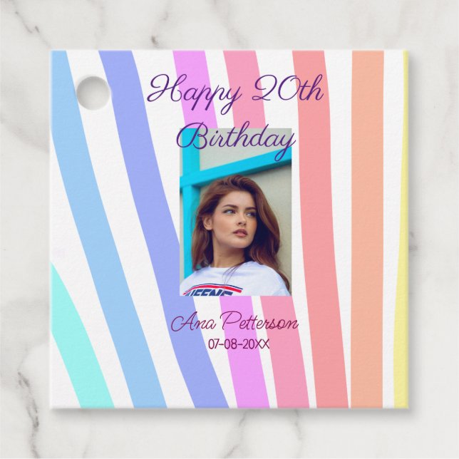 Happy 20. Geburtstag Regenbogen rustikale Boho Lin Geschenkanhänger (Vorderseite)