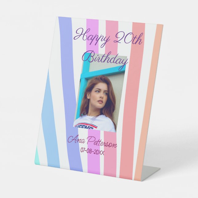 Happy 20. Geburtstag Regenbogen rustikale Boho Lin Sockelschild (Vorderseite)