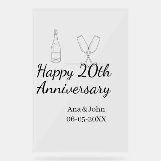 Happy 20th anniversary champagne bottle glass name acrylschild