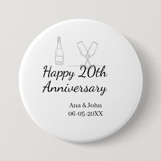 Happy 20th anniversary champagne bottle glass name button