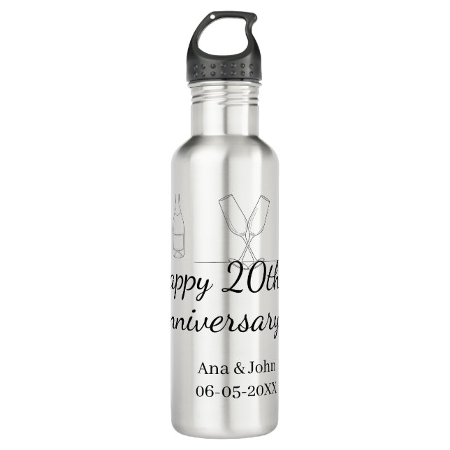 Happy 20th anniversary champagne bottle glass name edelstahlflasche (Vorderseite)