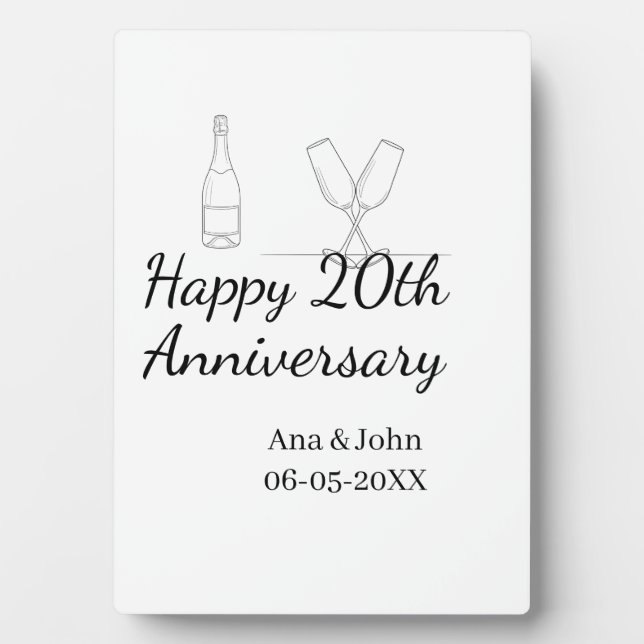 Happy 20th anniversary champagne bottle glass name fotoplatte (Vorderseite)