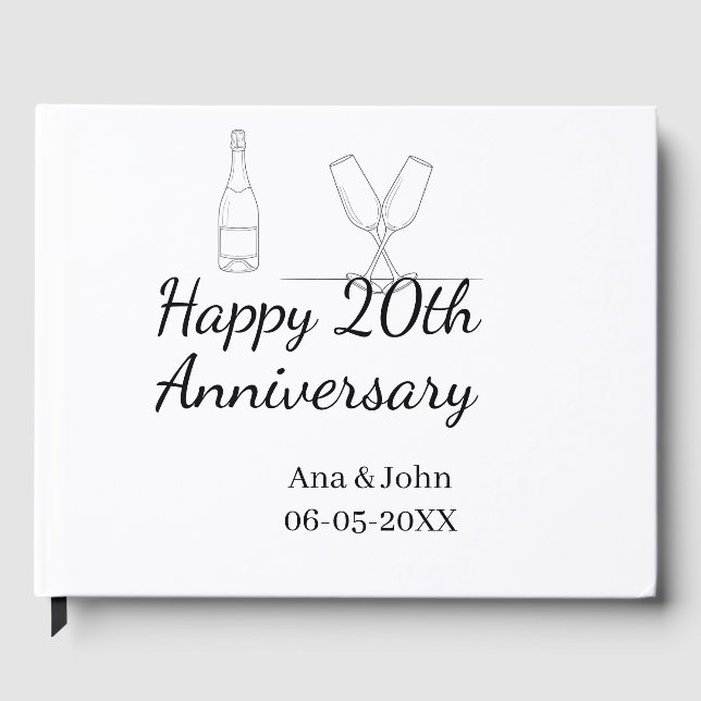 Happy 20th anniversary champagne bottle glass name gästebuch (Vorderseite)