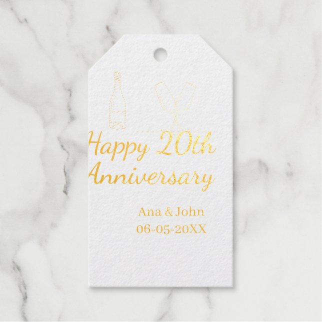 Happy 20th anniversary champagne bottle glass name geschenkanhänger (Vorderseite)