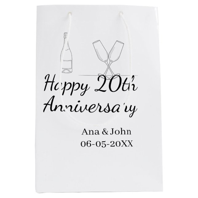 Happy 20th anniversary champagne bottle glass name mittlere geschenktüte (Vorderseite)