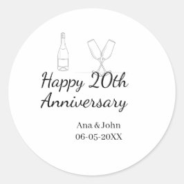 Happy 20th anniversary champagne bottle glass name runder aufkleber