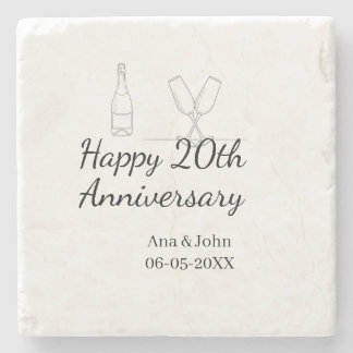 Happy 20th anniversary champagne bottle glass name steinuntersetzer