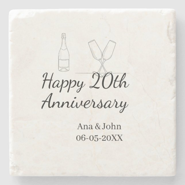 Happy 20th anniversary champagne bottle glass name steinuntersetzer (Vorderseite)