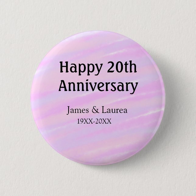 Happy 20th anniversary pink purple pastel name bol button (Vorderseite)