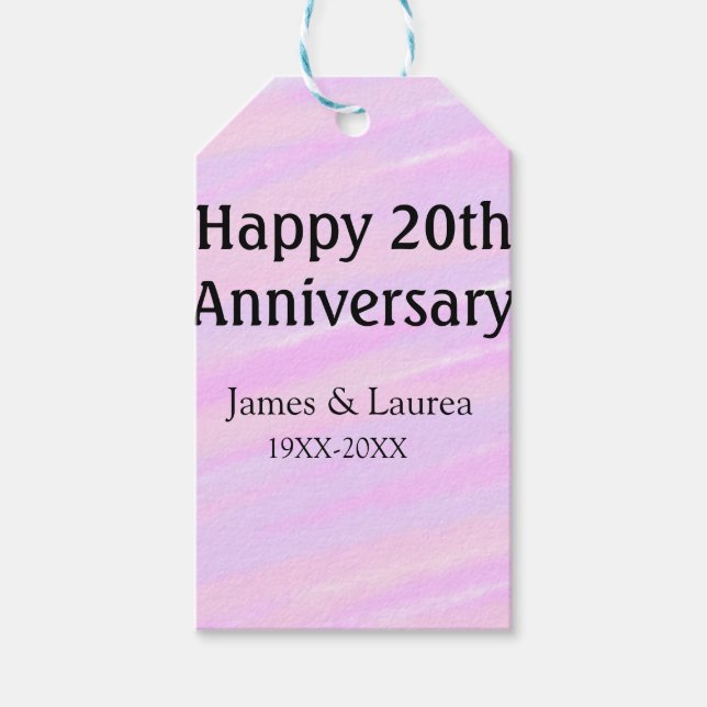 Happy 20th anniversary pink purple pastel name bol geschenkanhänger (Vorderseite)
