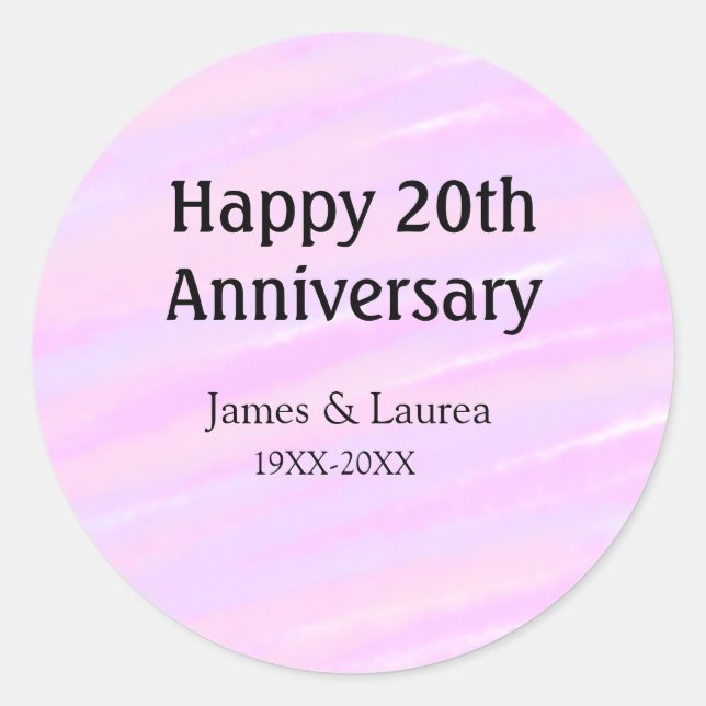 Happy 20th anniversary pink purple pastel name bol runder aufkleber (Vorderseite)