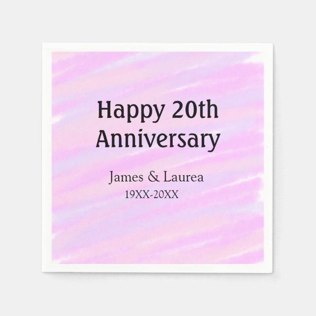 Happy 20th anniversary pink purple pastel name bol serviette (Vorderseite)