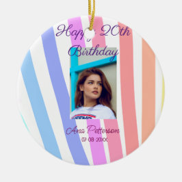 Happy 20th Birthday rainbow rustic boho lines phot Keramik Ornament
